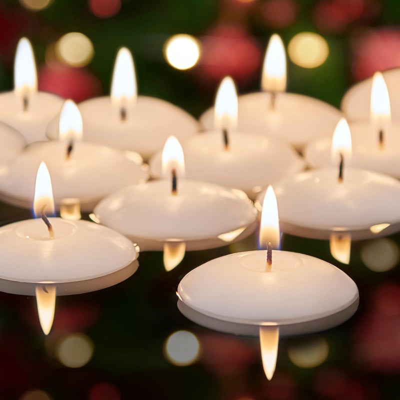 Ashlux 24 Pack Ashlux Floating Candles 5-6 Hours Long Burning  2 inch Unscented White Floating Candles for Valentine's Day  Wedding  Proposal Anniversary Decorations  Romantic Night for Her/Him Set - Image 1